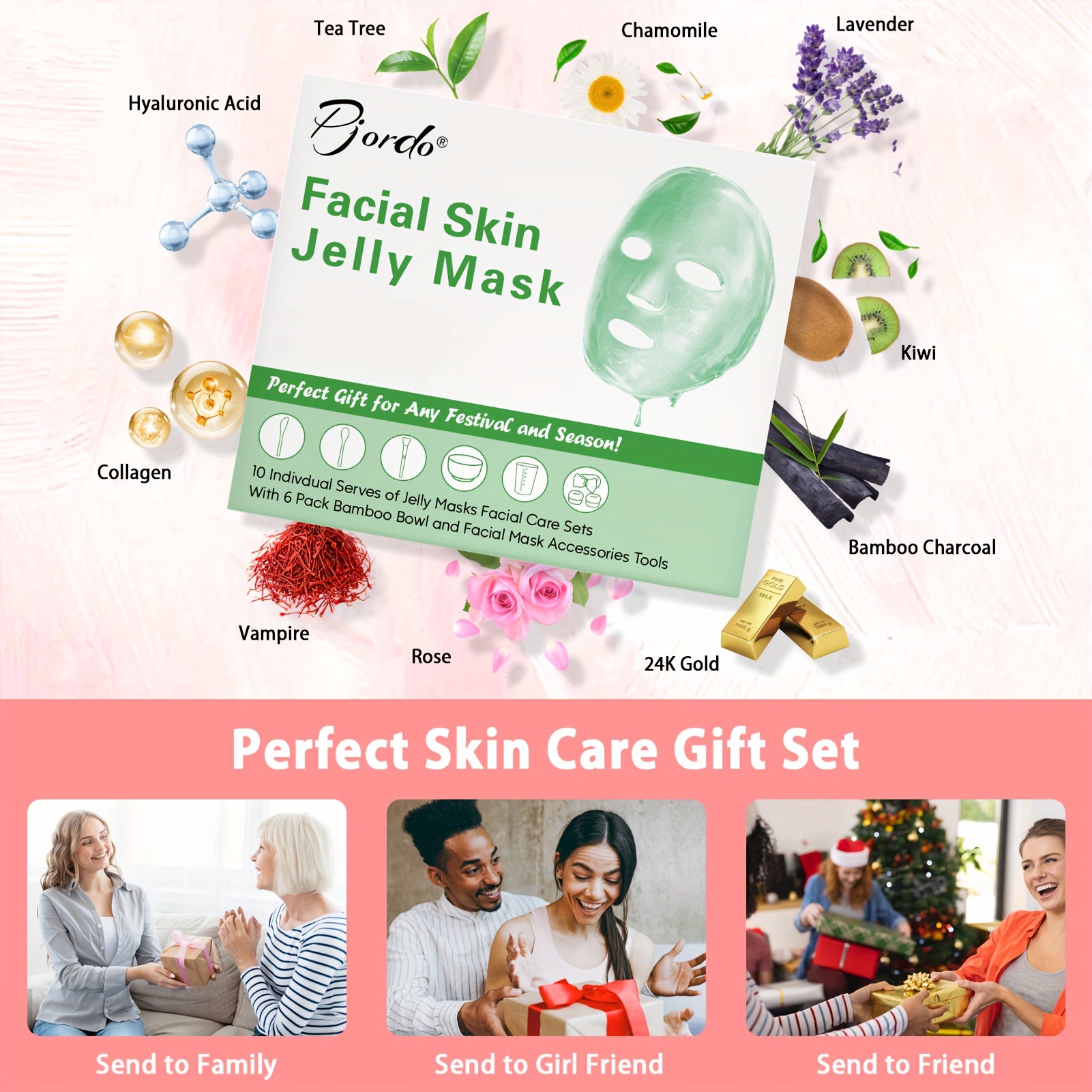 10 Pack Jelly Mask Powder With Face Mask Mixing Bowl Set, Mothers Day Spa Gifts For Wife Jelly Mask For Facials Professional, Peel Off Hydrojelly Mask, Mask For Hydrating, Nourishing