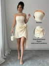 Elegant Off-Shoulder Bodycon Dress | Elegant Solid Color | Strapless with Bow Detail | Floral A-Line Skirt | Perfect for Spring & Summer | Adult Women'S Fashion | Sophisticated Design, Cute Dresses