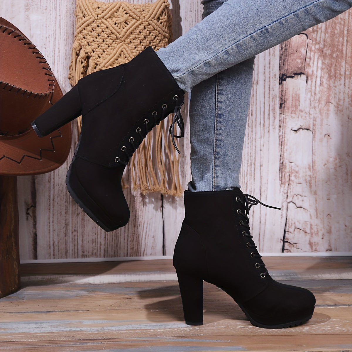 Women'S 2023 Combat Boots - Solid Color Lace-Up, Chunky Heel, Platform, Slim Fit, Round Toe, Fabric Upper, Rubber Sole, Comfortable All-Season Shoes.