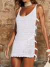 Women'S Sleeveless Knit V-Neck Mini Dress with Side Cut-Outs and Flared Hem - Solid Color, Ribbed Detail, Summer Beachwear Swimsuit Cover-Up, Women'S Fashion|Elegant Vneck Dress|Intricate Detailing