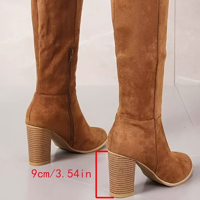 Fashion Forward, Elegant Women's Long Fashion Boots in Light Brown - Non-Slip, Comfortable & Lightweight with Chic Pointed Toe and Side Zipper Closure, TPU Sole, Fabric Lining for Stylish Horseback Riding