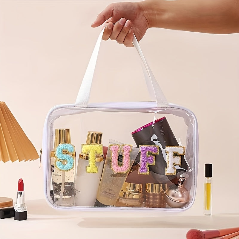 Large Capacity Toiletry Storage Bag, Stylish Transparent Makeup Pouch, Suitable for Travel Cosmetics Storage, Portable Handheld Toiletry Bag.