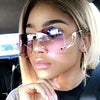 Women's Frameless Fashion Glasses with Hollow Temple & Irregular Ocean Film Lenses - Gradient Pink to Clear Fashion Eyewear, Lightweight Decorative Accessories for Casual Outings, Glasses Accessories, Stylish Car Rideouts, Ch