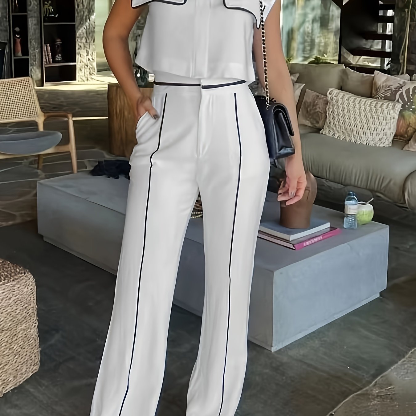 Two-piece Set of Fashion Slimming Trousers with Drawstring + Shorts and Shirt