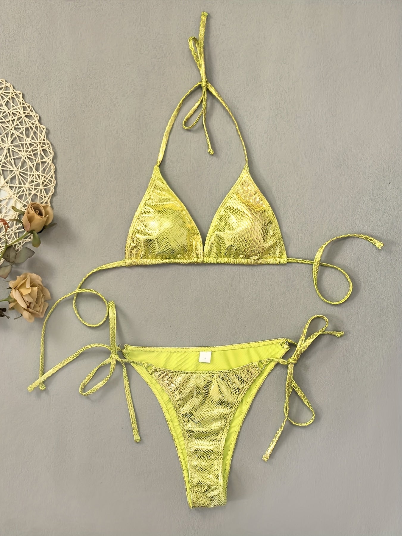 European And American Latest Sexy Gradient Color Snake Print Print Bikini Set with Tie Straps, Popular with Handbag Women'S Swimsuit