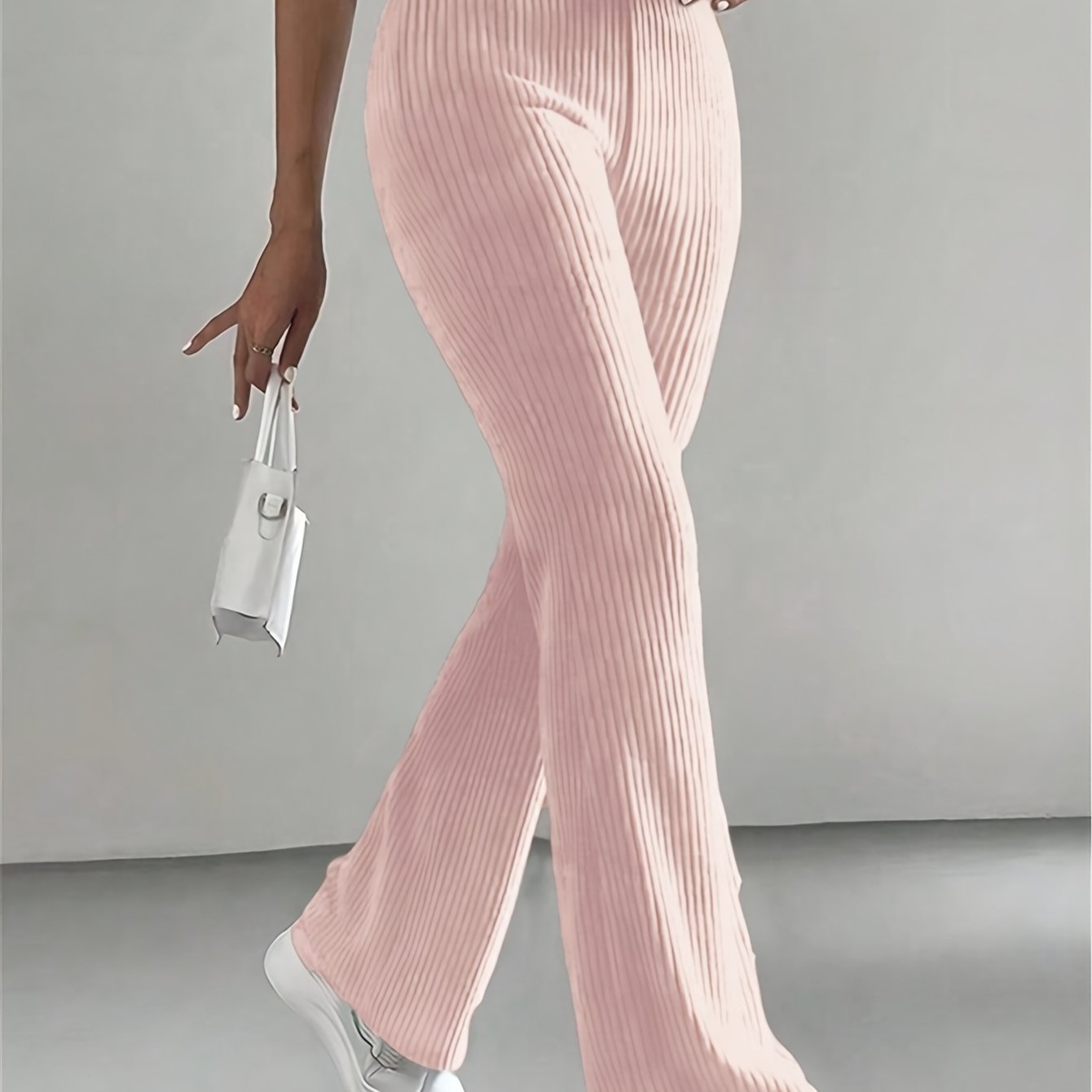 High-Waisted Flare Pants, Elegant Solid Women's Trousers