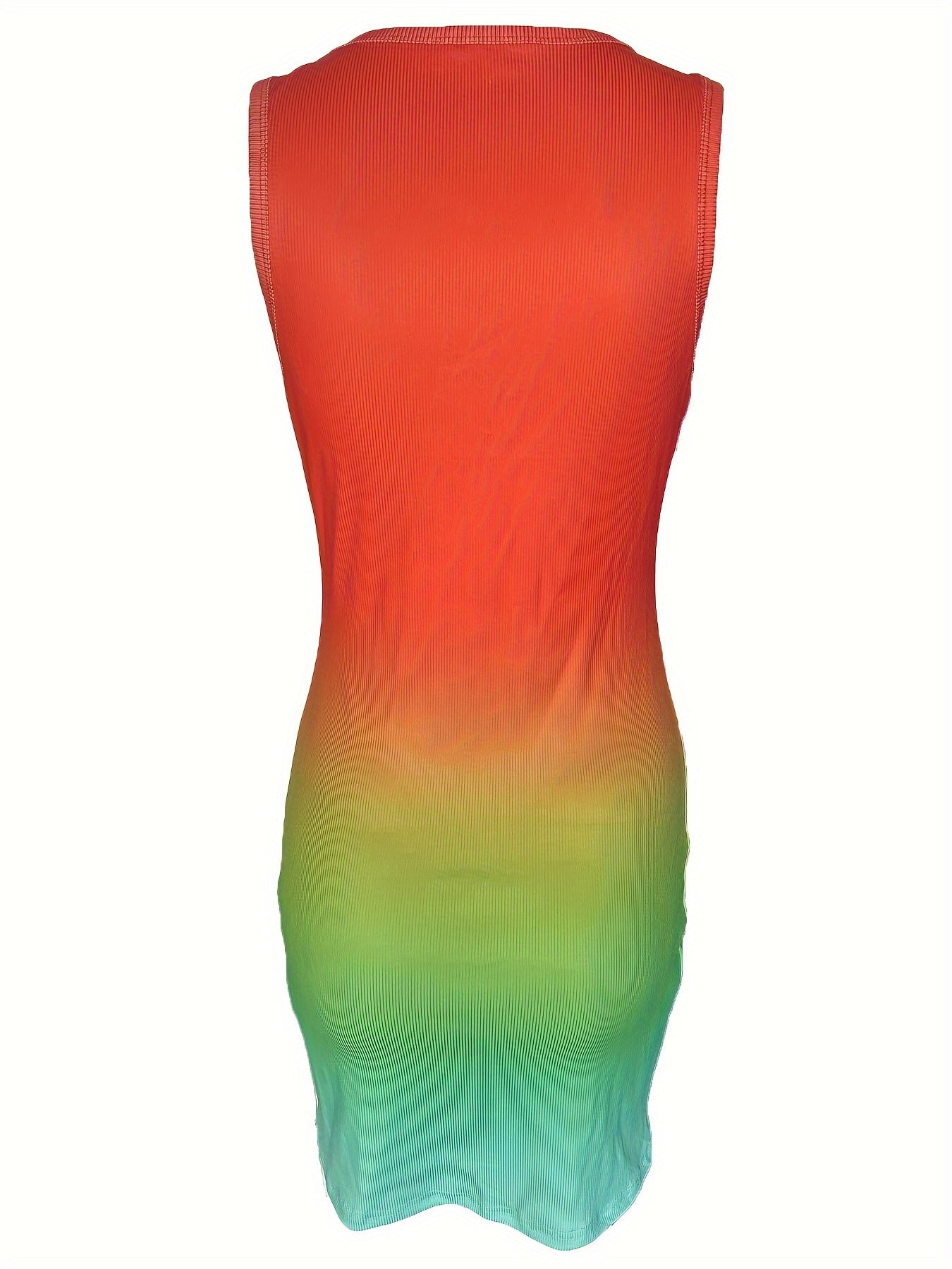 Chic Gradient Print Bodycon Dress for Women - Sexy Sleeveless, Round Neck, Stretch Polyester Fabric - Perfect for Spring & Summer