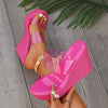 Women'S Sexy Magenta Platform Wedge Sandals with Open Toe, Transparent PVC Strap & Textured Sole - Summer High Heels, Peep Toe Sandals