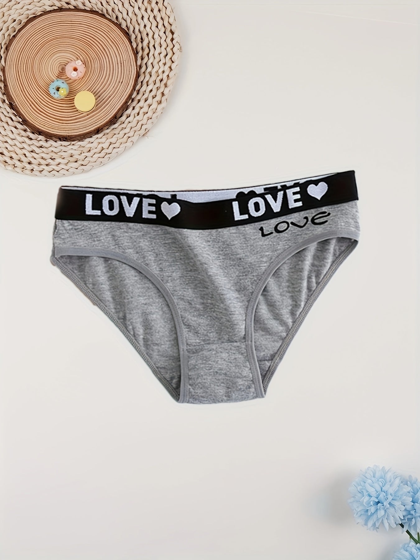 10-Pack Elegant Cotton Seamless Underwear for Women, Comfortable Knit Fabric, Solid Color with Heart & Letter Print Design