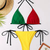 Color Block Triangle Halter Tie Strap Backless 2 Piece Set Bikini Swimsuits - Women's Swimwear & Clothing -  For Summer Beach Vacation - Perfect Gift for Women