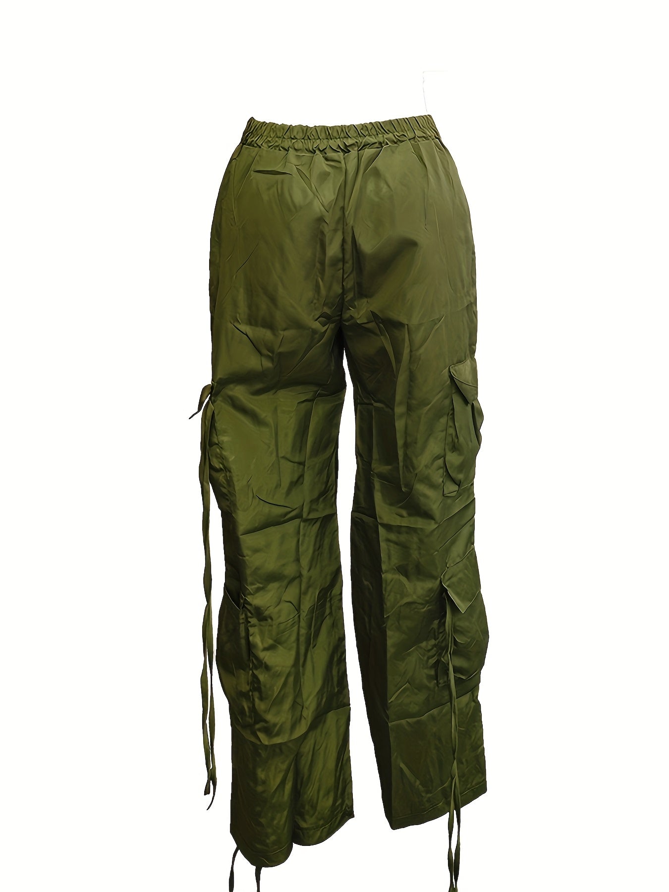 Solid Color Casual Work Straight-Leg Long Pants with Zipper And Straps