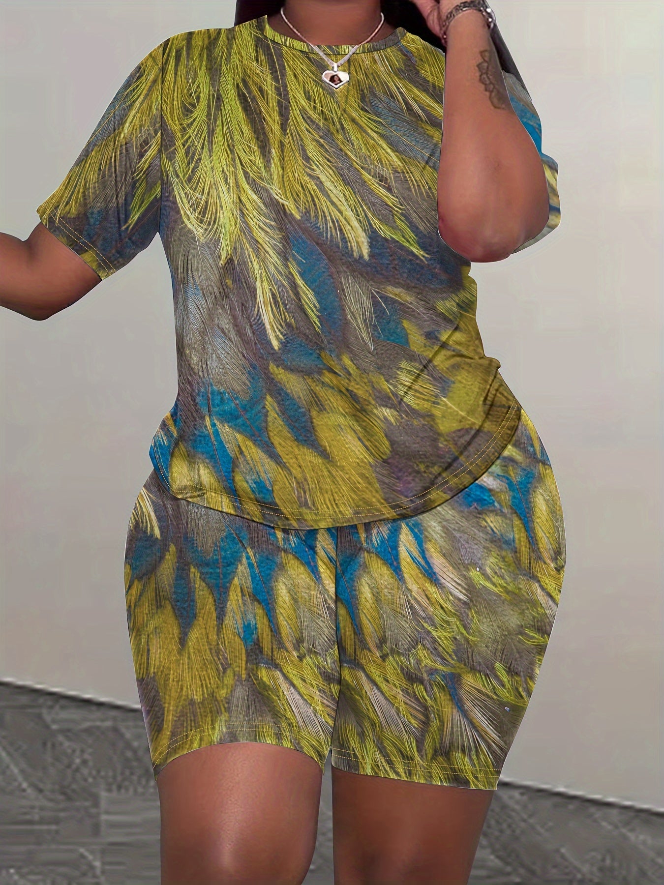 Women's Tie-dye Print Casual Top T-shirt and Tight Shorts Set Two-piece