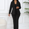 Elegant Solid Slim-Fit Two Piece Set, Single-Breasted Lapel Neck Blazer & Pants Outfits For Office & Work, Women's Clothing
