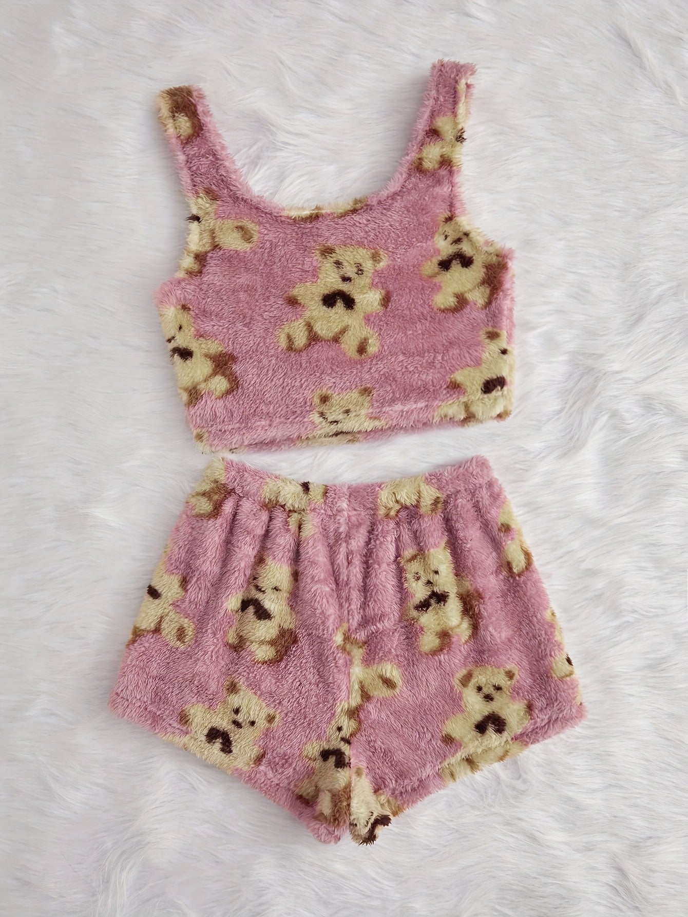 Women'S Fuzzy Loungewear Lady'S Pajamas Sleeveless Tank Top and Shorts Plush PJ Set