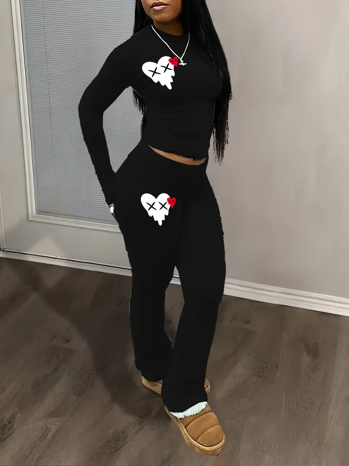 Fashionable Y2K Style Heart Print Set