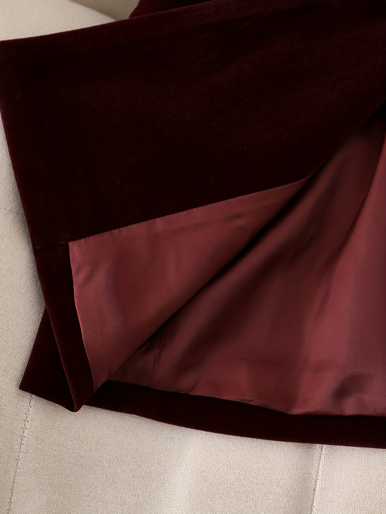 Elegant Burgundy Velvet Blazer for Women - Double-Breasted Jacket with Golden Accents, Long Sleeve, Machine Washable, Perfect for Office or Evening Wear