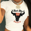 Women's Retro Western Bull Head Print T-Shirt - Casual Crew Neck, Short Sleeve, Stretchy Polyester Blend, Machine Washable