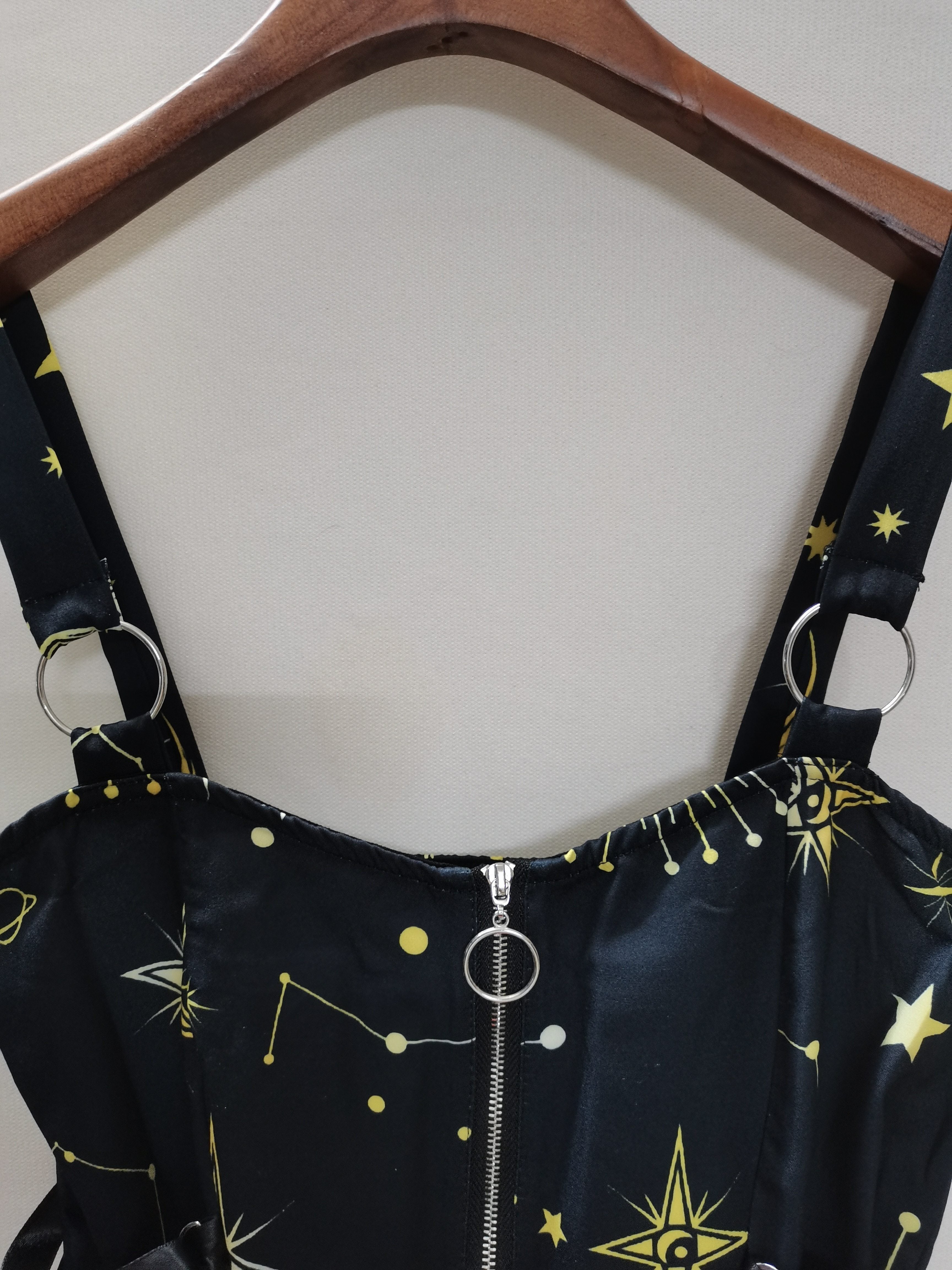Sun & Moon Print Dress, Casual Ring Linked Backless Dress, Women's Clothing For Party Dressing