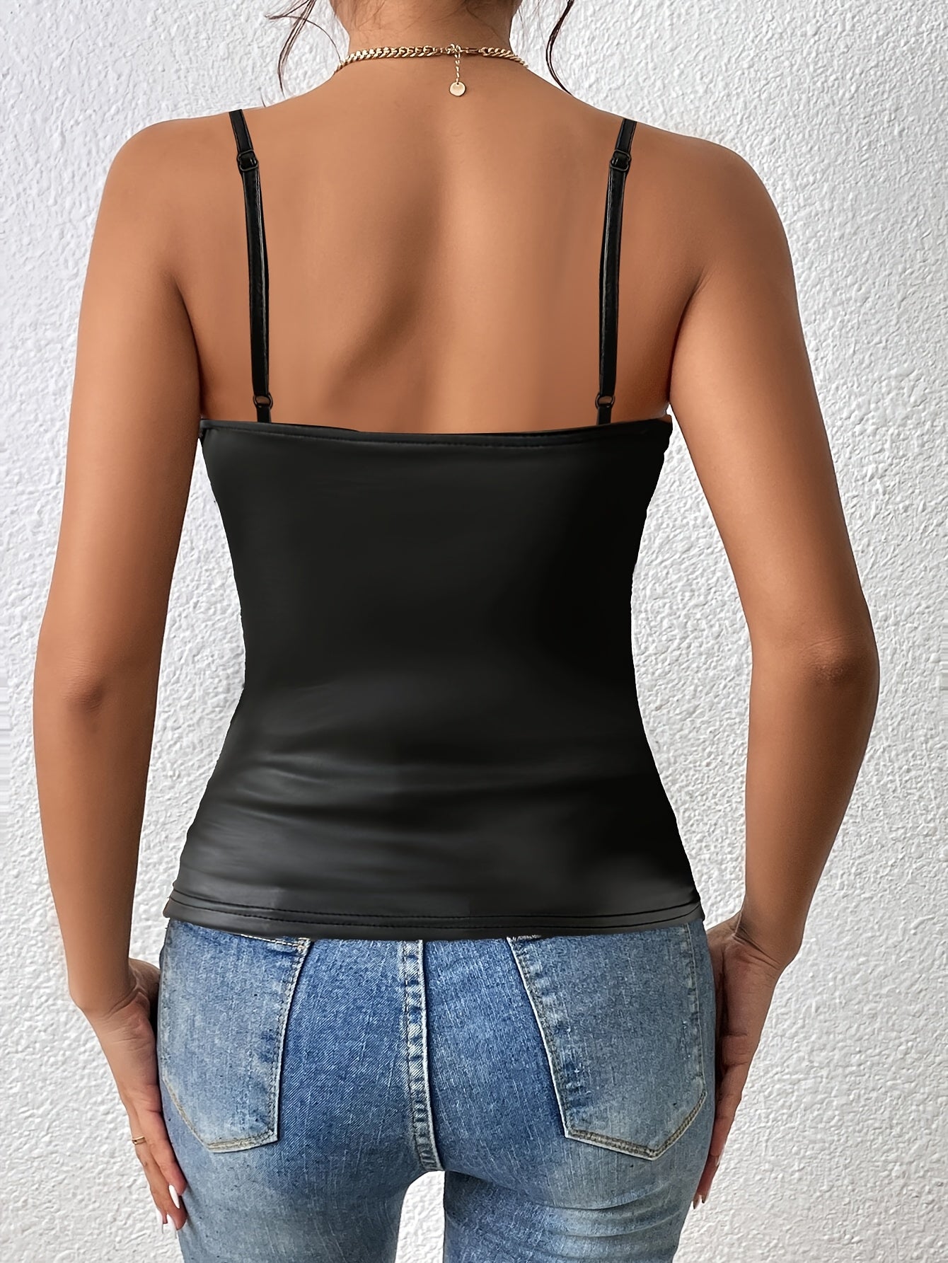 Women'S Sexy V-Neck Ruched Camisole Top, 100% Polyester Knit Fabric, All-Season Slingback Solid Color Slim Fit Blouse