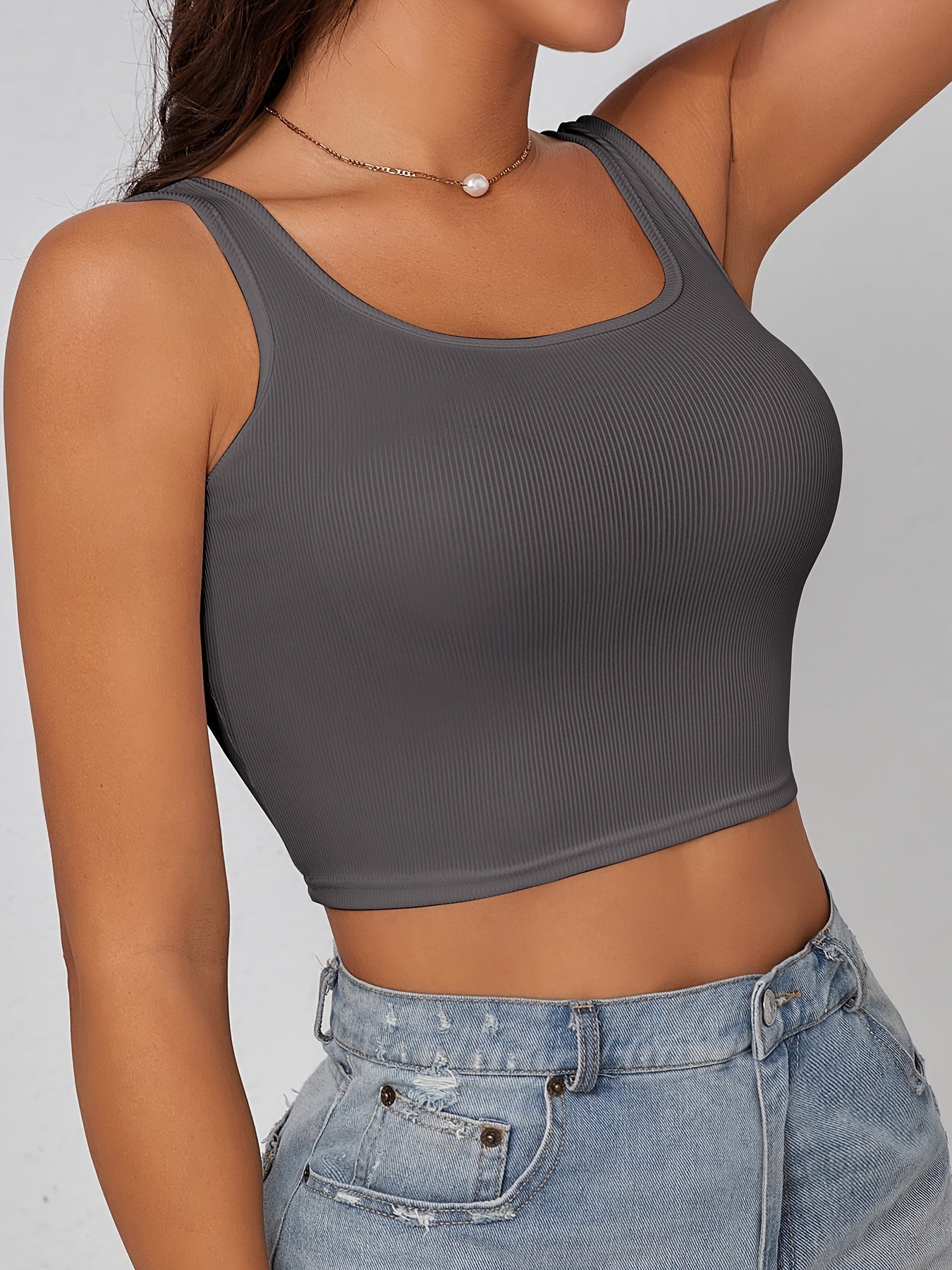 NADIA GO Women's Sleeveless Tank Top - Soft Pastel Pink, Ribbed Polyester-Elastane Blend, Casual Slim Fit Crop Vest for Summer Layering