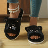 Women's comfortable black and white cat Faux Fur slippers - soft Faux Fur, non-slip EVA sole, hand wash or dry clean, suitable for indoor use - suitable for all seasons
