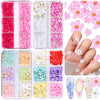 3D Flower Nail Charms, 4 Boxes 3D Acrylic Flower Nail Art Rhinestones White Pink Mixed Cherry Blossom Spring Gems Acrylic Nail Supplies with Pearls Manicure DIY Nail Decorations