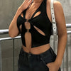 Sexy Backless Halter Neck Tank Top for Women - Sleeveless Cut-Out Design, High Stretch Polyester Fabric, Machine Washable, Perfect for Evening Outfits