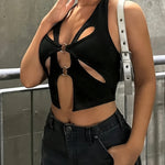 Sexy Backless Halter Neck Tank Top for Women - Sleeveless Cut-Out Design, High Stretch Polyester Fabric, Machine Washable, Perfect for Evening Outfits