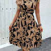 Print Midi Dress for Women - Crew Neck, Batwing Sleeves with Tie Waist, Perfect for Summer Holidays