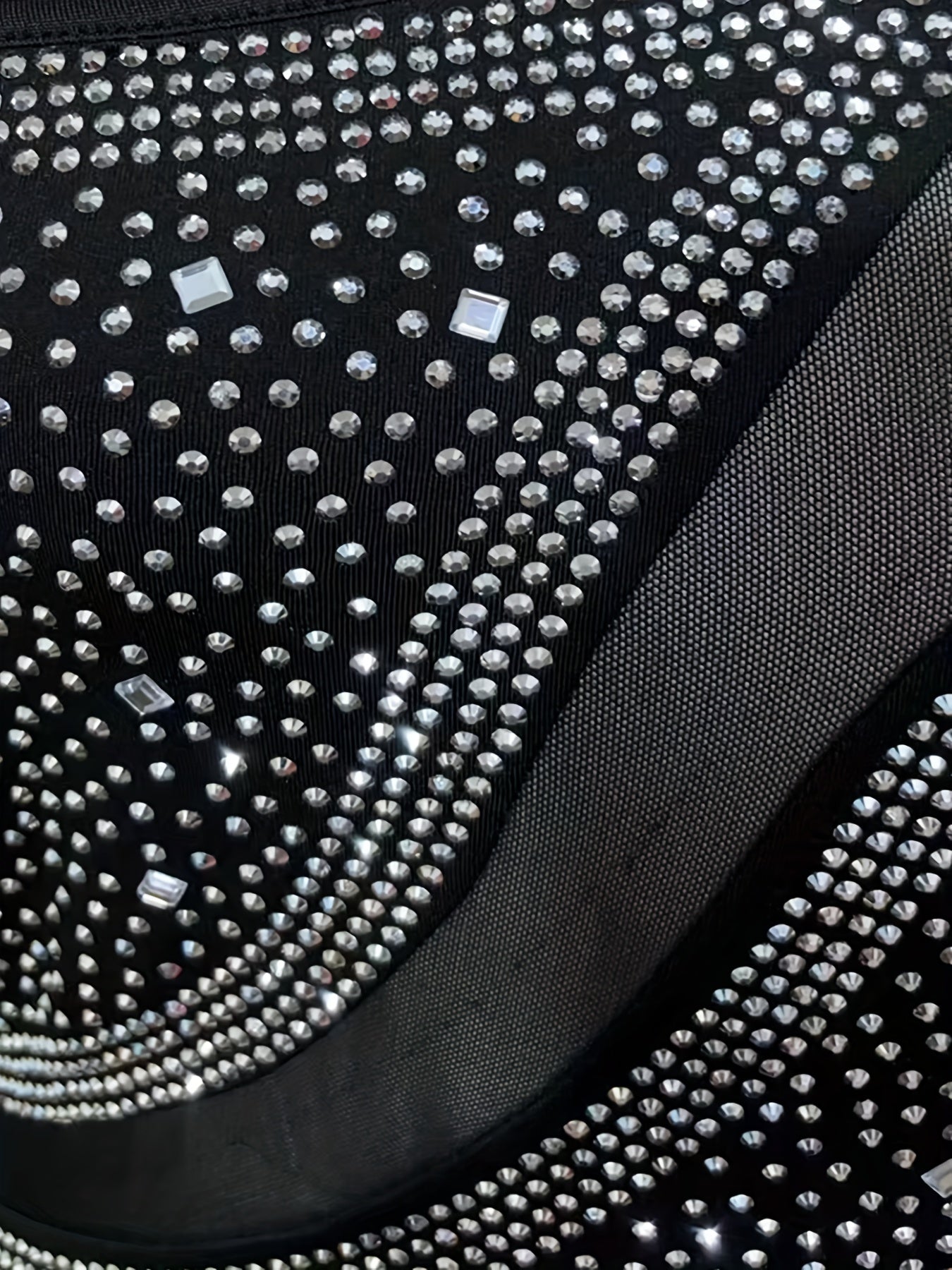 Shiny Rhinestone Sheer Mesh Panel Dress, Sexy & Charming One Shoulder Sleeveless Bodycon Dress For Party & Banquet, Women's Clothing