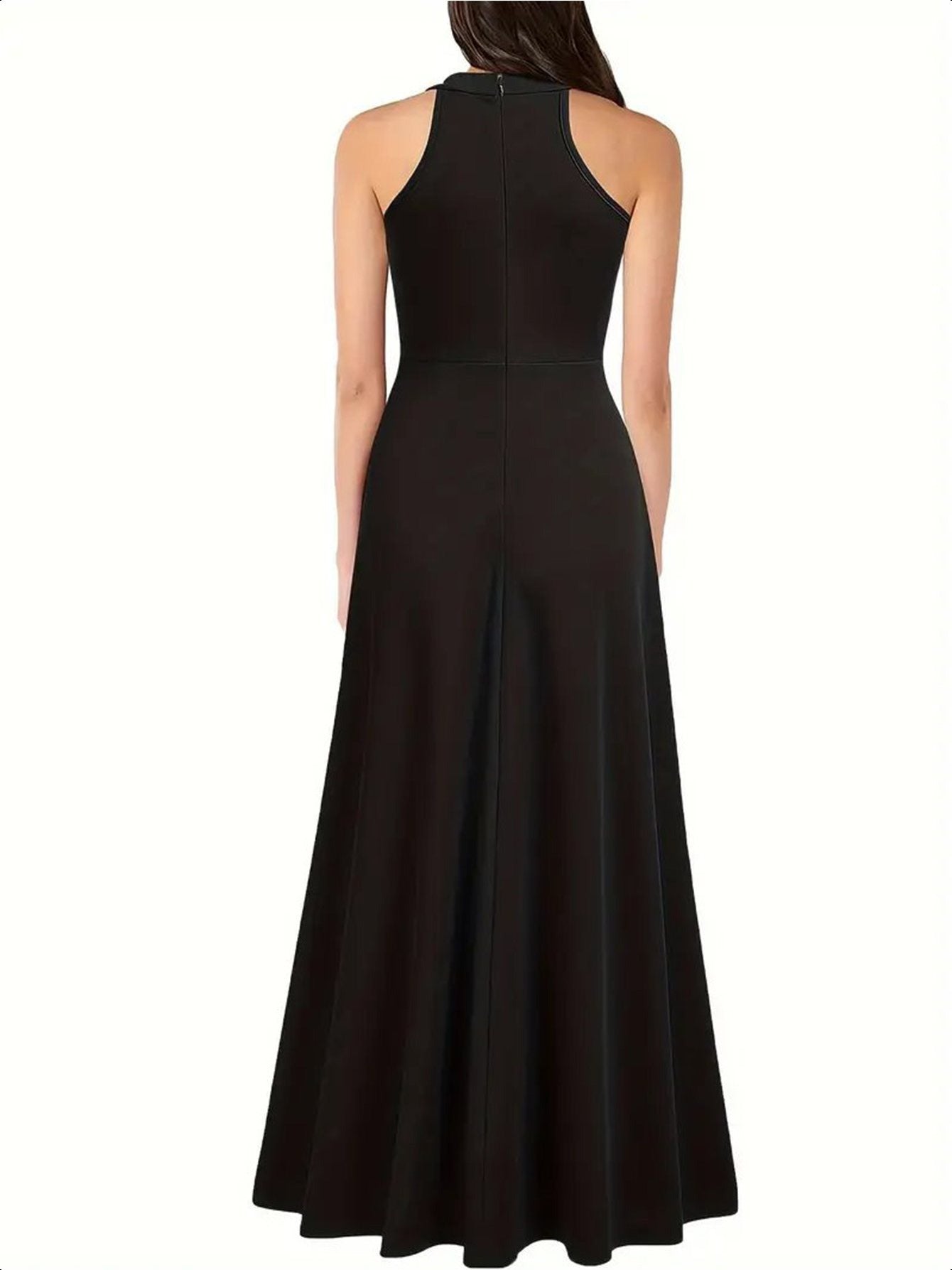 Long formal dress, slit thigh high waist long dress, elegant sleeveless round neck dress, suitable for parties and banquets