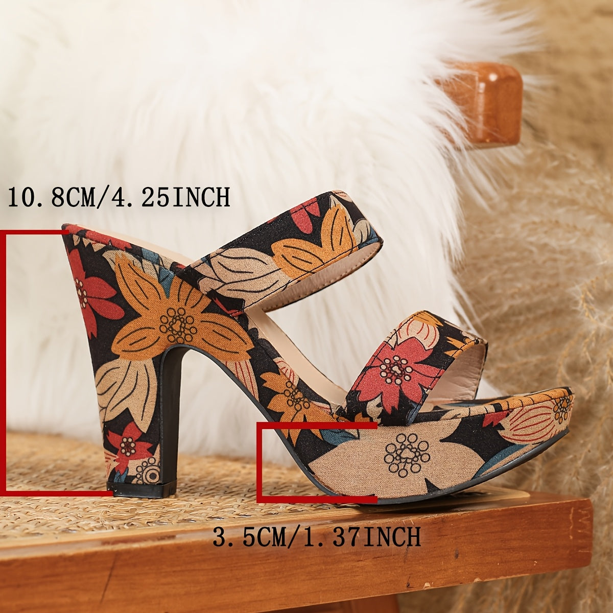 Women's Floral Print Block Heel Sandals - Comfortable Open Toe Slip-On Shoes for Parties & Casual Wear, All-Season