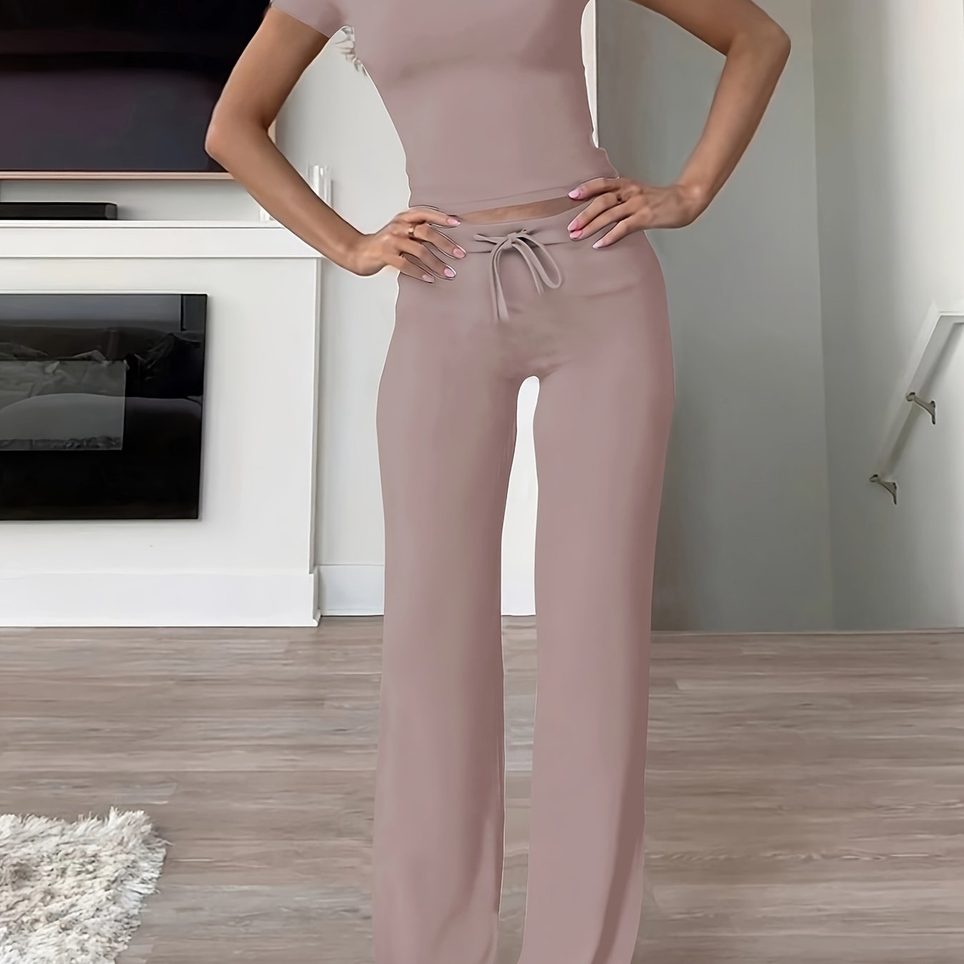 [Modal Ribbed Drawstring Loungewear Set] Kardashian Same-Style - Women's Modal Ribbed Drawstring Loungewear Set