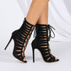 Women's Lace Up Stiletto Sandals, Peep Toe Cut-out Back Zipper High Heels, All-Match Going Out Sandals