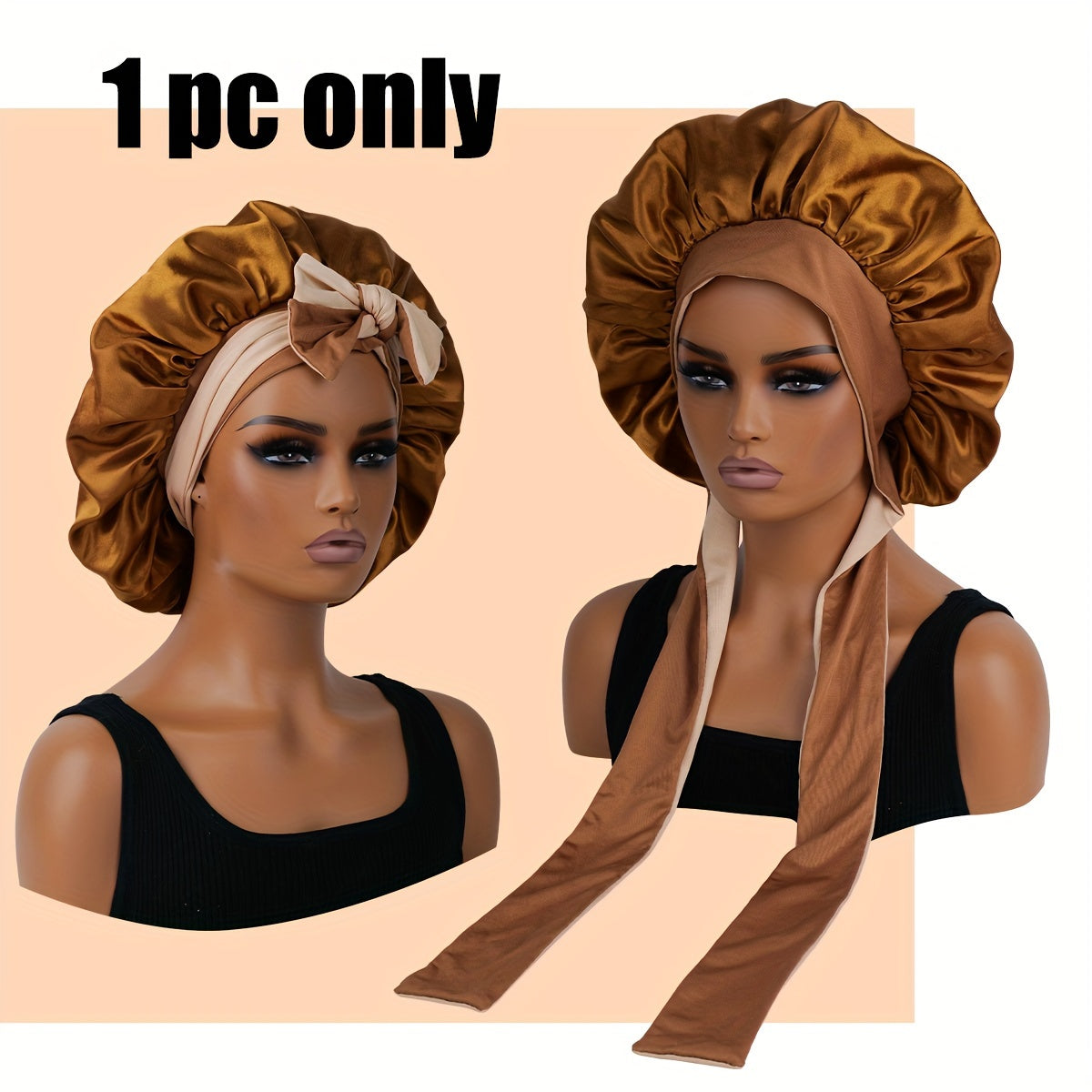 1pc Double-Layered Reversible Sleep Satin Bonnet with Long Straps, Hair Care Accessory for Women, Beauty Salon Hair Tools