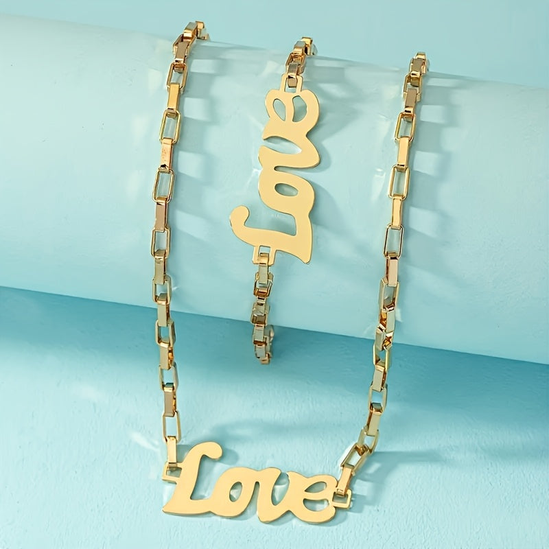 2pcs Necklace Plus Bracelet Fashion Jewelry Set Trendy Love Design Match Daily Outfits Perfect Dating Gift For Your Love