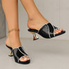 Women'S Elegant Black Strappy High Heel Sandals with Golden Chain Ankle Cuff - 2.76inch Stiletto, Comfortable TPR Sole, Synthetic Upper, Open Toe Design for All-Season Use, Versatile Footwear|Stylish High Heel|Synthetic Sanda