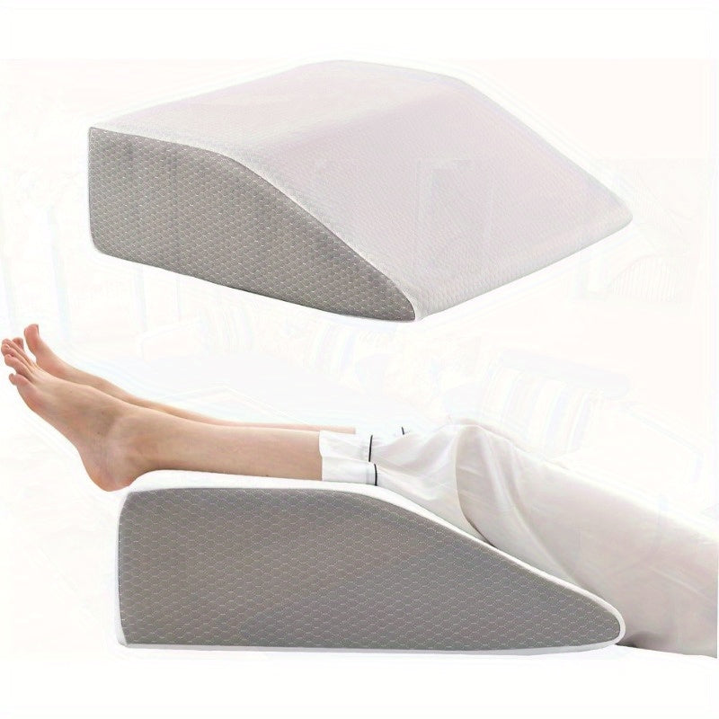 8 Inch Leg Elevating Pillow for Post-Surgery & Relief - Cooling Gel Cotton Top, Ergonomic Wedge Pillow for Improved Circulation, Side Sleeping Support, White & Grey, Contemporary Design | Highdensity Foam