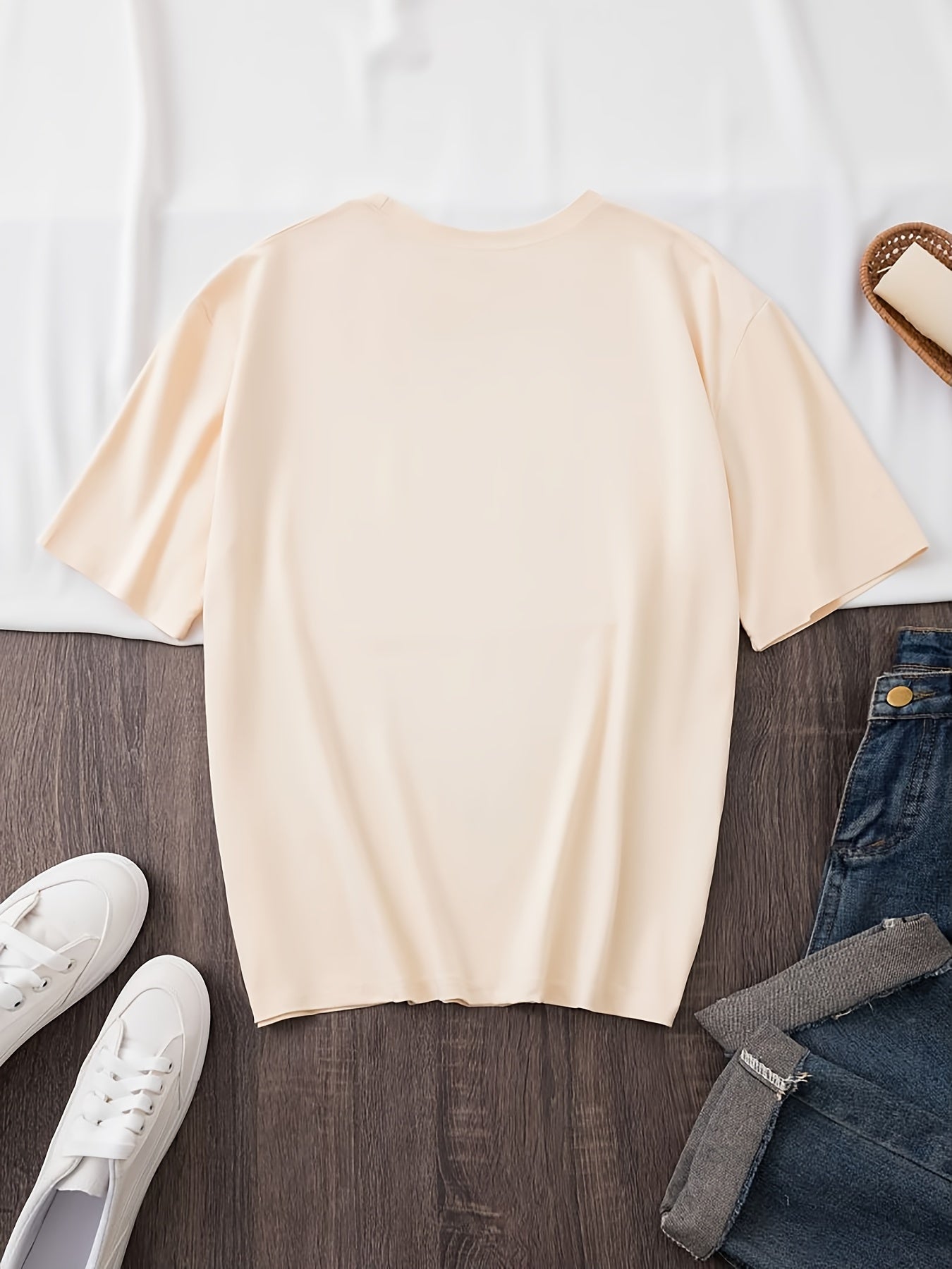 Women's Casual Letter Print T-Shirt - Crew Neck, Short Sleeve, Soft Polyester, Machine Washable