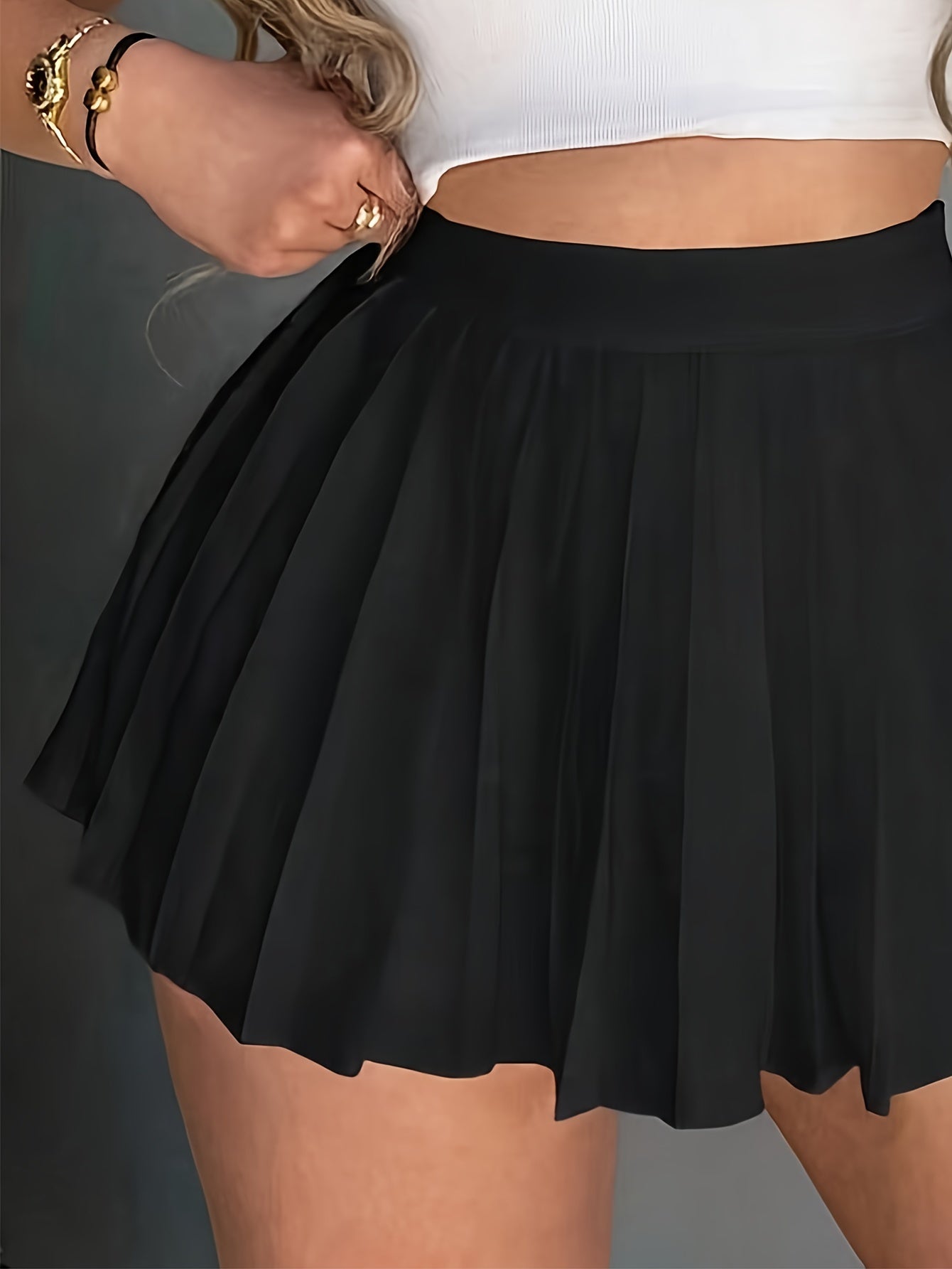 High Waist Pleat Skirt, Sexy Solid Color A-line Mini Skirt For Spring & Summer, Women's Clothing
