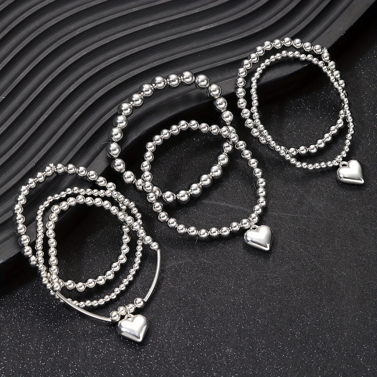 Set Of 7 Simple And Exaggerated CCB Beaded Heart Bracelets For Ladies, Suitable For Vacation Dates, Gifts, And Daily Party Outfits.