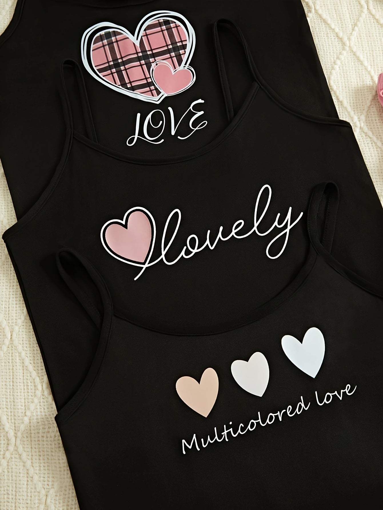 Women's Cute Cartoon Heart Print Pajama Sets, 6-Piece Triple Pack, Knit Polyester Fabric with Elastane Stretch, Crew Neck, All Season Comfort, Patterned Sleepwear for Adults