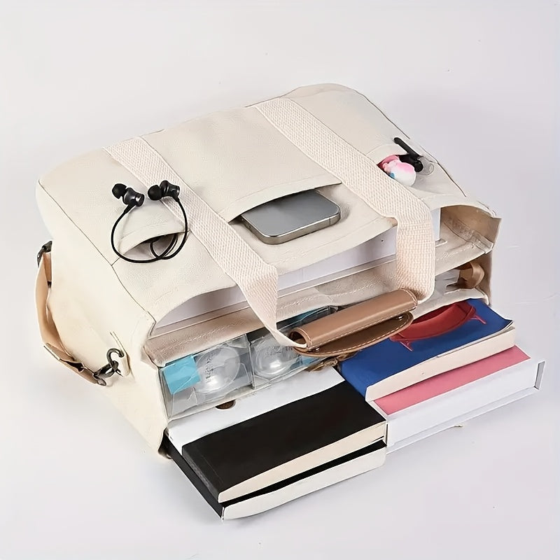 Women's Stylish Canvas Shoulder Bag - Convertible Crossbody & Handheld Design, Durable Commuter Bag with Multiple Compartments | Large Capacity | Perfect for Work, School, Travel