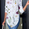 Floral Print Button Up Slim Shirt, Elegant Long Sleeve Curved Hem Shirt For Spring & Fall, Women's Clothing
