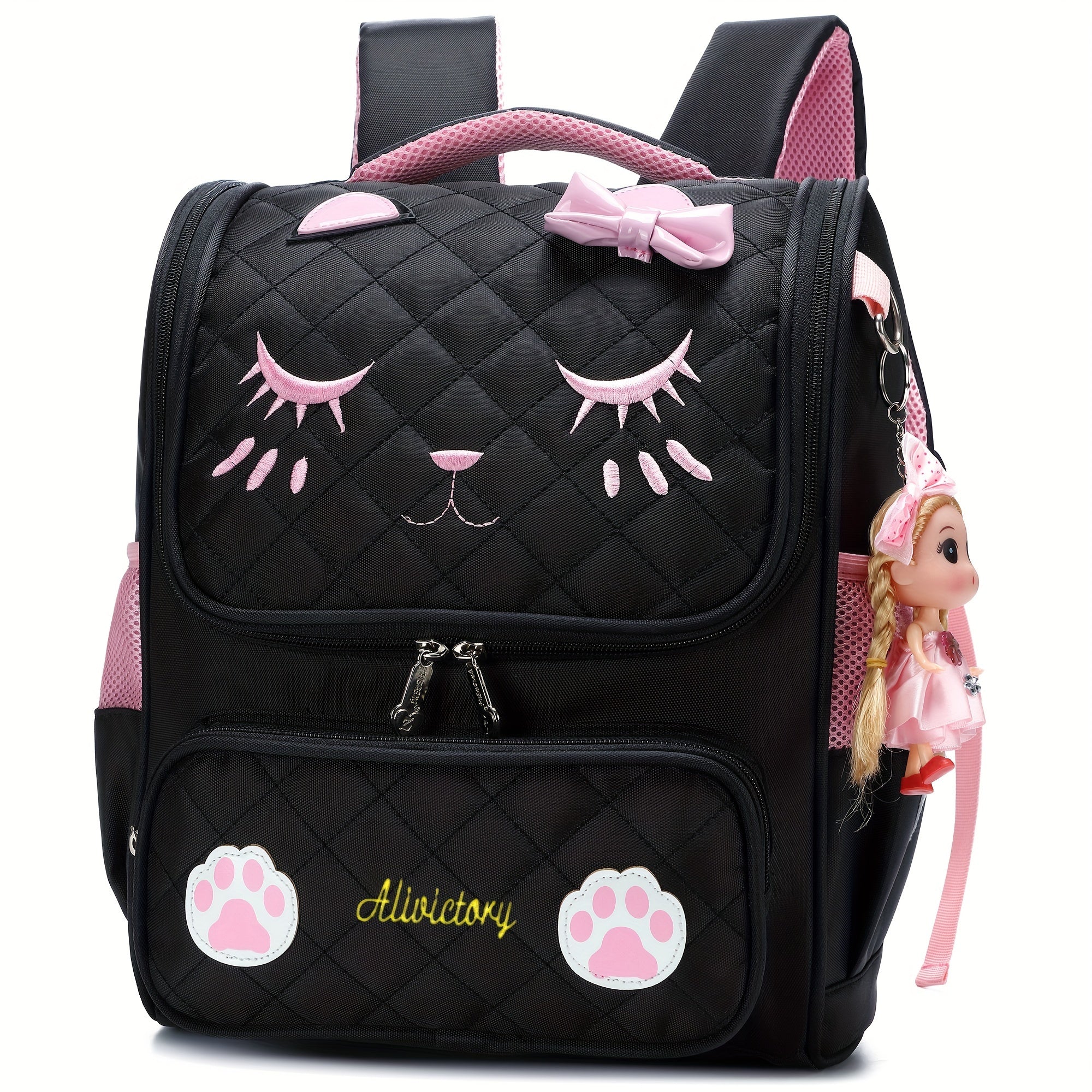 2pcs College Backpack with Lunch Bag Women's Backpack, Cute Backpack, Women's Bag, Cat Bag, Travel Backpack-Black