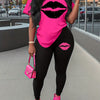 love graphic print two piece set, short sleeves T-shirt & Leggings, Women's clothing
