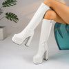 European And American Trendy Square-Toed Knee-High Boots for Women, Platform in White, Plus Size Footwear.