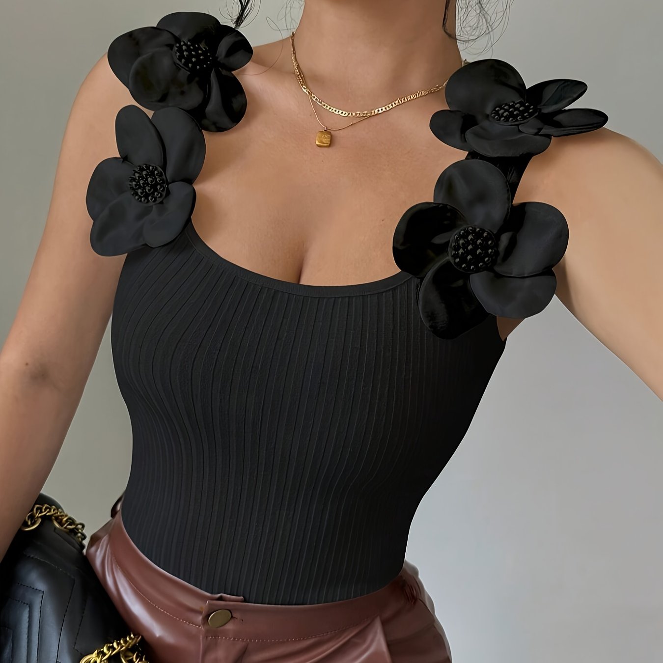 European And American Cross-Border Versatile Floral Fitted Ribbed Tank Top for Women