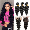 Loose Wave Human Hair Bundles with 4x4 closurePeruvian Hair extension Human Hair Bundles Loose Wave Closure Virgin Hair Weave Bundles Human Hair 3 Bundles with Closure