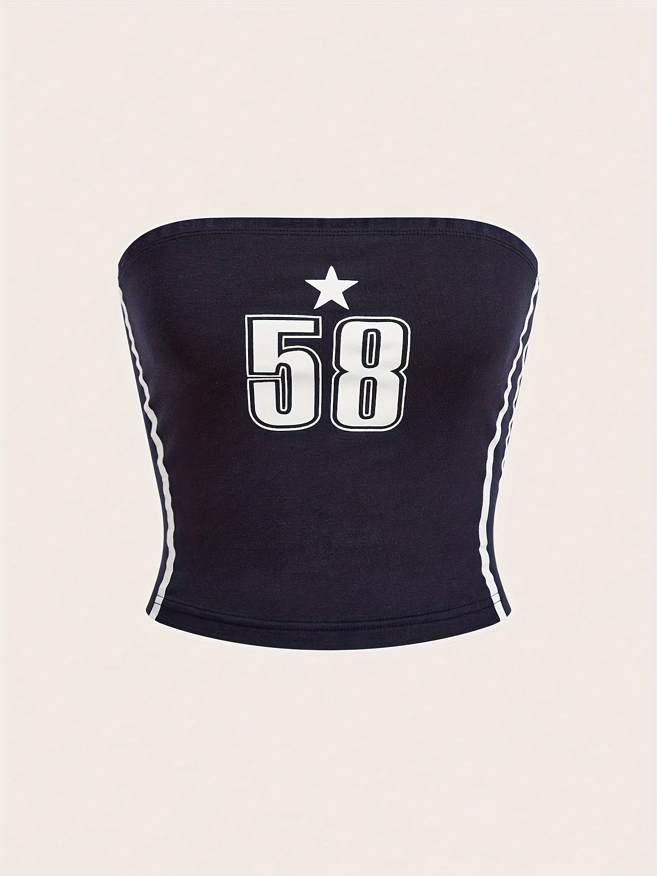 Number Print Tube Top, Casual Strapless Slim Fit Crop Top for Spring & Summer, Women's Clothing